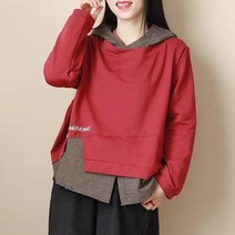 위위브렌 여성용 편안하다 추동 배색 레이어드 체크 후드티