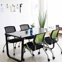 Sunshine 4인 사무실책상 회의용테이블 의자포함 풀세트 1500, 각진프레임_라이트월넛