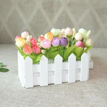 화단 경계 펜스문 밭 울타리 텃밭 분리대 조립식 옥상 미니 원목 펜스 1 set 흰색 나무 인공 꽃 꽃 인공 식물 홀더 홈 정원 장식 장식, 혼합 색상