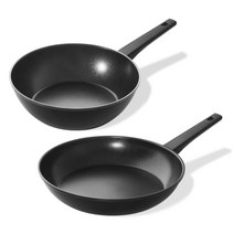 키친아트 심플 블랙 프라이팬+궁중팬 세트, 프라이팬30cm+궁중팬28cm