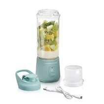 Hamilton Beach 쉐이크 및 스무디용 무선 휴대용 개인 블렌더 USB 충전식 473.2ml (16온스) 병 누출 방지 여행용 뚜껑 스테인리스 스틸 블레이드 6개, 16 oz. Travel Jar_Blue