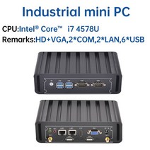 YINGCHI 미니 PC 팬리스 듀얼 LAN 2 RS232 마이크로 산업용 컴퓨터 인텔 i3 4005U 5005U i5 4278U 5200U i7 4578U J4125 J6412, 4G RAM 128G SSD WiFi, EU, Intel Core i7 4578U