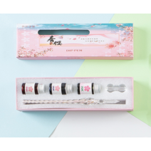 크리스탈 유리 펜 딥 만년필 그라데이션 컬러 잉크 펜 수제 딥 펜 잉크 세트, 5