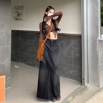 스커트 하프 길이 머메이드 스커트 롱 스커트 블랙 그레이 데님 가을 겨울 청치마코디