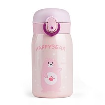 미니 어린이 유치원 보온병 물병 물통+텀블러스트랩, 핑크, 250ml (해피베어)