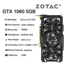 추천제품ZOTAC GeForce GTX 1060 3G 5G 6G 8008MHz PCI-E 3.0x16 GDDR5 160-92bit NVIDIA 비디오 카드 GPU, 01 ZOTAC 1060 5G