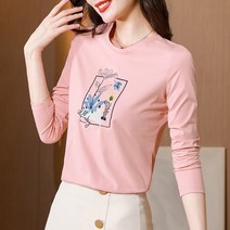 크루 넥 인쇄 한국 바닥 셔츠 여성 2022 가을 새 봄과 가을 한국 캐주얼 긴팔 어머니 티셔츠 조수