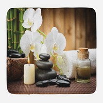 Ambesonne Spa Bath Mat Asian Spa Style Arrangement with Zen Stones Candle Flowers and Bamboo Art P, 1