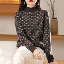 스타일아유 부드러운 도톰 눈꽃송이 패턴 배색 반목 루즈핏 폴라 터들넥 니트티 가을 겨울 여성 티셔츠 데일리