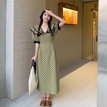 M-4XL 빅사이즈 도트 레이스 캡소매 롱원피스 여름 프렌치 캐주얼 꾸안꾸 77 체형커버
