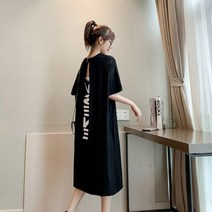 아님 트임 반전 부 롱원피스 뒷 반팔 프린팅