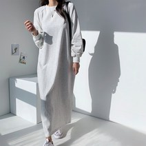 하이데일리 자체제작 여성 면 루즈핏 흰 데일리 30대 40대 캐쥬얼 오버핏 무지 긴팔 다이마루 롤리 맨투맨 롱 원피스