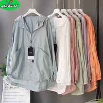 SHENGBOXL~6XL 여자 경량 후드집업 롱 자켓 루즈핏 바람막이 점퍼 봄가을+HY107WH