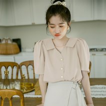 ANYOU 여름 여성 예쁜 쉬폰 블라우스 여성반팔티 트랜드 추천 여성블라우스 브이넥 반팔 티셔츠