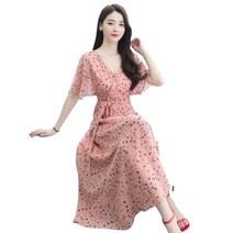 KORELAN 원피스꽃 달콤한 드레스 프랑스 첫 사랑 여자 여름 핑크 쉬폰 긴 치마 작은 신선한 치마