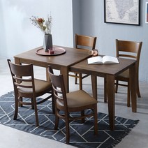 [리비니아] HPM 크리미 케빈 원목 슬라이딩 확장형 2인 4인 식탁세트 2type 2color 2size, 원목디자인, 4인용 - 확장형식탁 1개 + 의자4개, 월넛