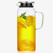 도모 스테인레스 내열유리 물병 1300ml 냉장고 물통 뜨거운물 피처 저그 유리 대용량 텀블러 열탕기, 물병1.3lL