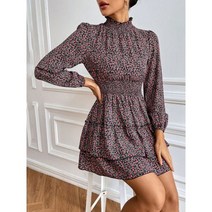 해외여행 플레어 러블리 플로럴 휴가 롱 꽃무늬 원피스 복 봄 여름 프린트 하프 하이 칼라 미니 레이어드 드레스 휴일 파티
