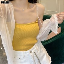 DFMEI 진주 나시 니트 탑 여