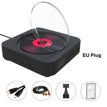 벽걸이 CD플레이어 휴대용 CD DVD 플레이어 블루투스 호환 스피커 다기능 스테레오 3.5mm AUX 잭 홀더 포함, [07] Black EU