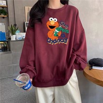 맨투맨 ULZZANG 여성 봄가을 와이드 루즈핏 BF 키치한 얇은 탑코트 3891683382, 와인색 M