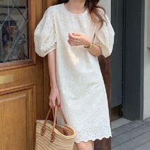 TANC탕크아일렛 러블리 퍼프소매 자수 펀칭 원피스 드레스