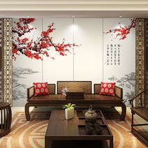아이방벽지 신 매화 티비 기함 응접실이 있다 수묵 산수화 헝겊 3D 맟춤제작 통큰 영상 뮤럴 3222910802, 18D 극 부조 /제곱 쌀