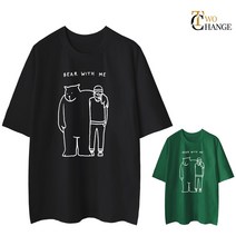 투체인지 5부 오버핏 베어미 빅사이즈 남녀공용 반팔티셔츠