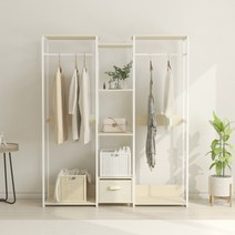 YEAR COLOR 드레스룸 서랍장 스탠드 옷장 행거 120CM, 화이트+우드