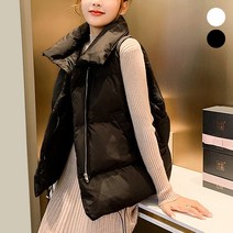 귀여운 여성 스타일 하이넥 오버핏 패딩 조끼 베스트