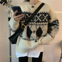 모노위크 네이비당일배송 루비 아가일 루즈핏 니트 가디건