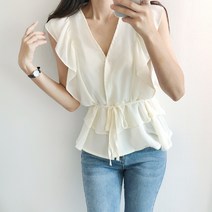 미모상승템 허리끈 쉬폰 프릴 나시 블라우스(bl728)