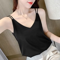 여름 쉬폰 나시 여 블랙 브이넥 민소매 안감과 루즈핏 아이스 안감 상의 nvxiajibeixin