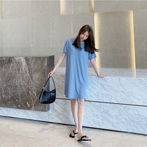 메이비굿 여성루즈핏 여자골지 미니원피스 반팔티원피스