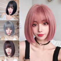 보브컷 단발 가발 단발머리 앞머리 풀뱅 똑단발 커트, 초코브라운