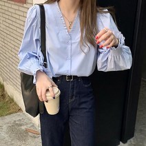 V넥 노카라 셔링 러블리 캐주얼 블라우스 2color 가을블라우스