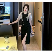 여성 나들이 러블리한 기본핏 반팔 폴리에스테르 롱 원피스 결혼식 하객룩 빅사이즈 77