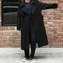 샤샤하우스 오버핏 트렌치 코트 남자 남성 가을 더블 로브 롱 블랙 캐주얼