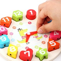 어린이집 교구 유아 선물 원목 시계퍼즐 숫자놀이 실꿰기 블록, 2.악어