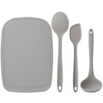 퍼기 실리콘 이유식 조리도구 4종 멀티스푼+스파츌라(소)+도마+국자, 웜그레이, 세트