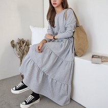 KUKU 국내제작 기모 캉캉 프릴 롱원피스 3color 빅사이즈 루즈핏 맘룩 마트룩 홈웨어