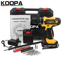 KOOPA TOOL 3 in 1 브러시리스 전동 해머 드릴 전동 스크루 드라이버 25+3 토크 무선 임팩트 드릴, 배터리 2개, 노란색