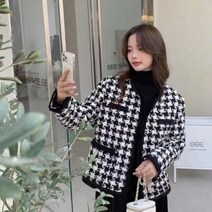 레트로 격자 무늬 모직 코트 하운드 숏 키디건