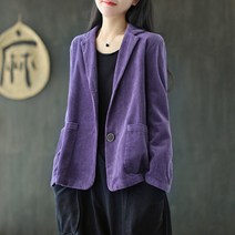 ZZJJC 코르덴 정장 넥 솔리드 쇼트 코트 여 긴팔 포켓 문예 빈티지캐주얼 코트 톱