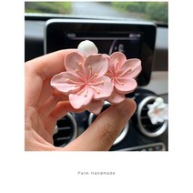 YAPOGI차량용 방향제 송풍구꽂이 꽃모양 석고 방향제, 핑크봉숭아꽃-울금향, 백차오일