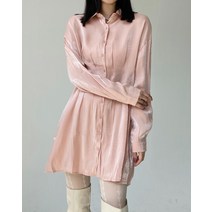 핀턱 백 아일렛 실크 새틴 셔츠 미니 원피스