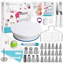 케이크 장식 키트 - 51개 도구 턴테이블 I 스피너 파이핑 노즐 아이싱 스크레이퍼 베이킹 만들기 초보자 고급 베이커용 세트 딜라이트