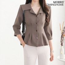 모리스커밍홈 핀턱주름 세라카라 7부소매 블라우스 M2208BL209C