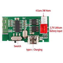 모노 블루투스 파워 앰프 PCBA 배터리 충전 기능 스테레오 사운드 스피커 3.7V 리튬 모듈 4Ohm 3W, [02] Type-C
