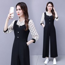 FANSYLI 하이웨이스트 점프수트 와이드 팬츠 여자 봄가을 멜빵바지 캐주얼 날씬해 보이는 점프슈트 W8A25
